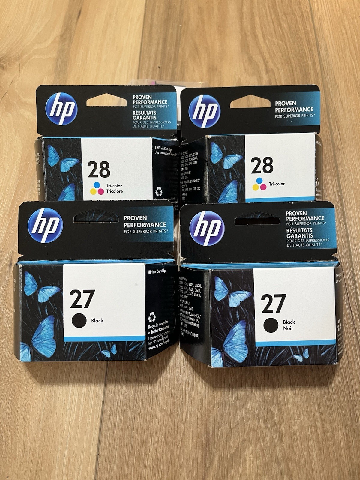 EXPIRED 2016 Genuine HP 28 Tri Color Ink & 27 Black Printer Cartridge Lot (4)