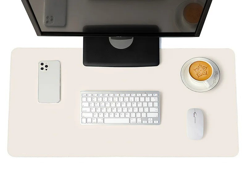 White Mousepad Waterproof Non-Slip Desk Mat Computer PU Suede