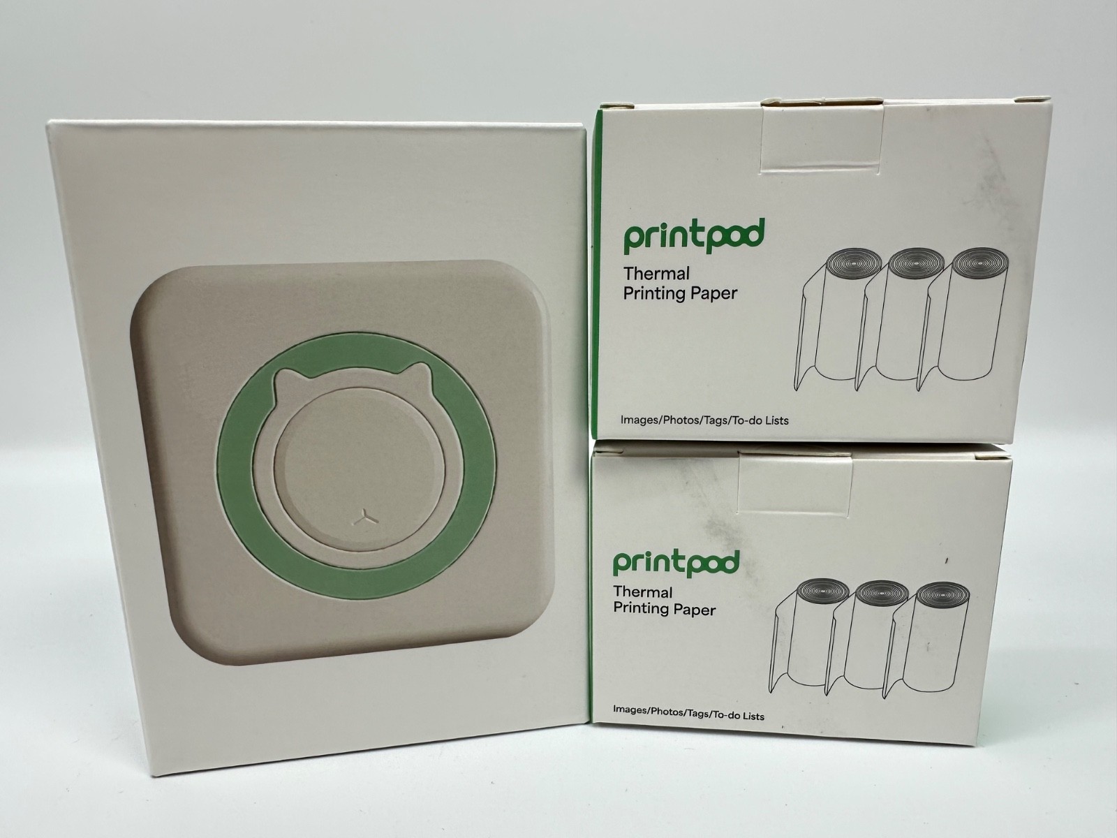 Print Pods Mini Printer, Thermal Inkless Sticker Maker with 6 Rolls