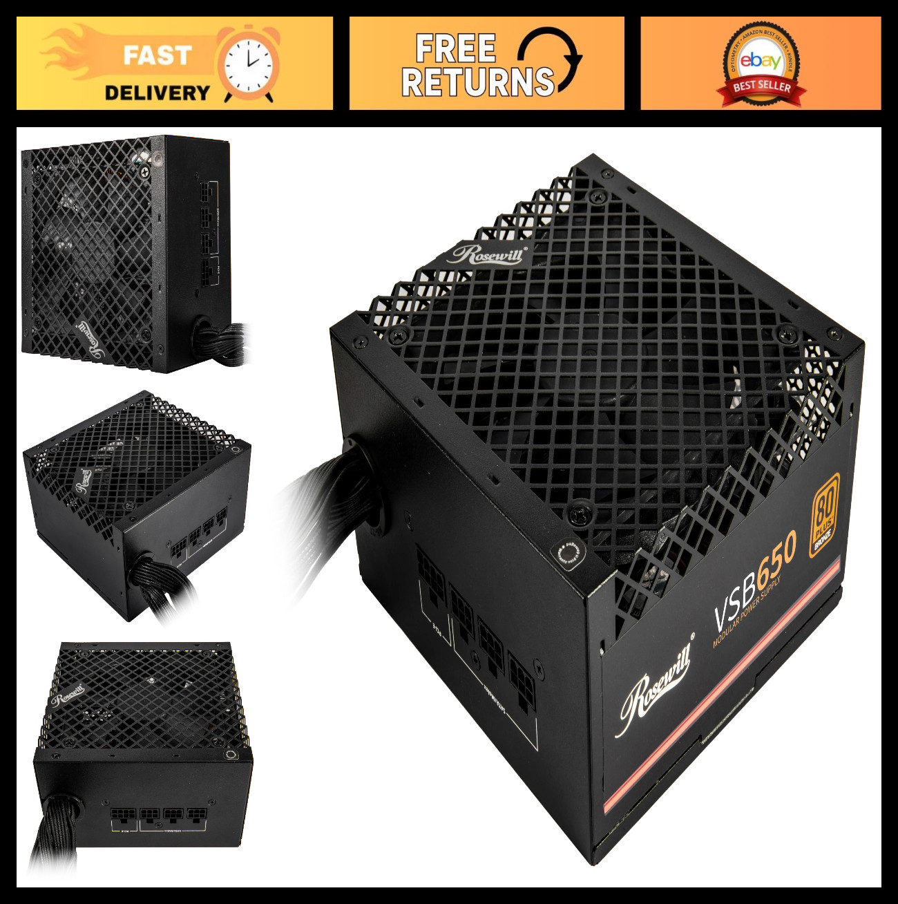 650W 80+ Bronze Semi-Modular Power Supply, ATX 3.0/3.1, PCIe 5.1, Silent Fan