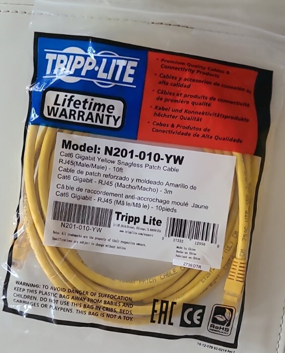 Tripp Lite Cat6 Gigabit Snagless Molded Patch Cable (RJ45 M/M) - Yellow, 10-ft