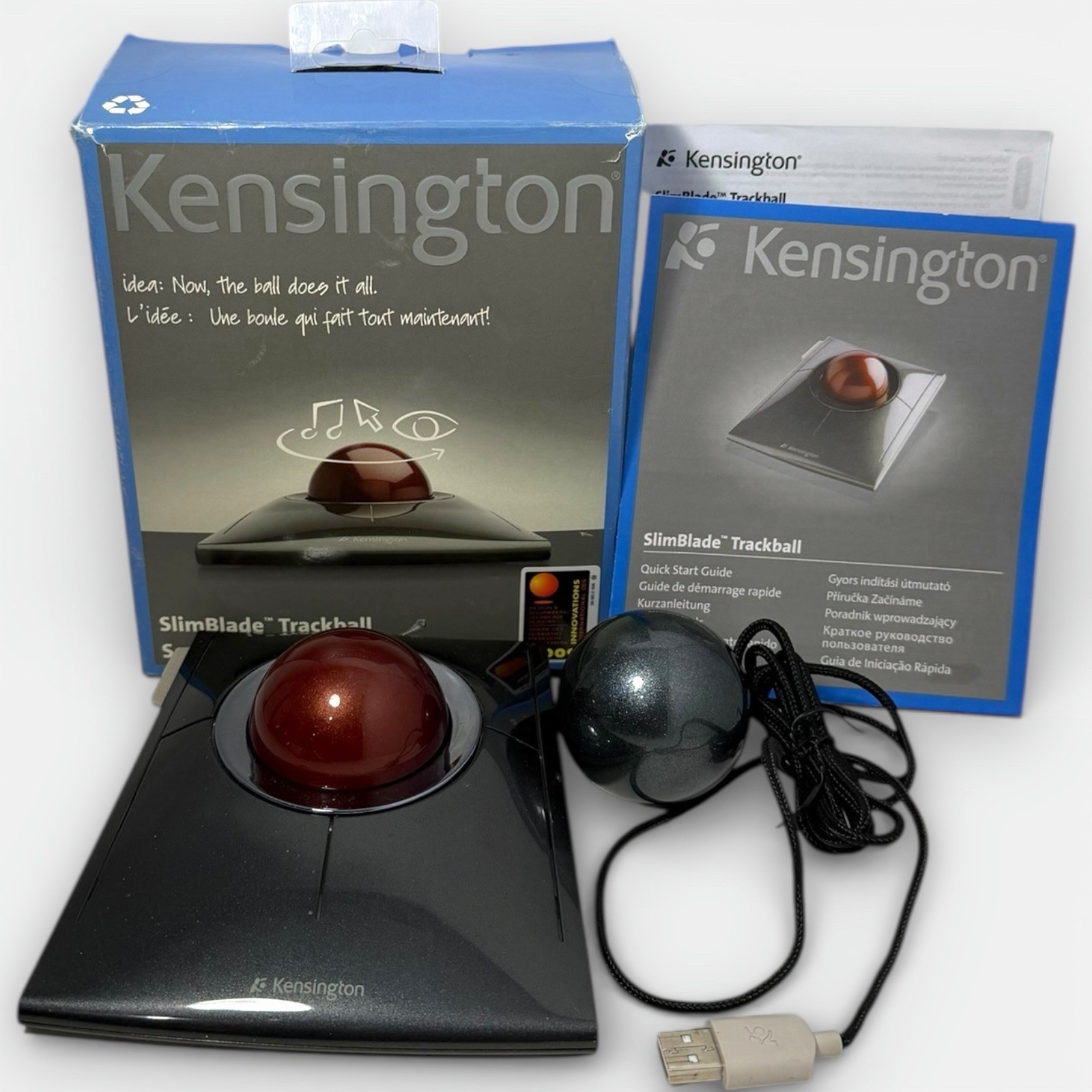 Kensington SlimBlade K72327 Trackball Mouse Red Black Wired 4 Button  Square
