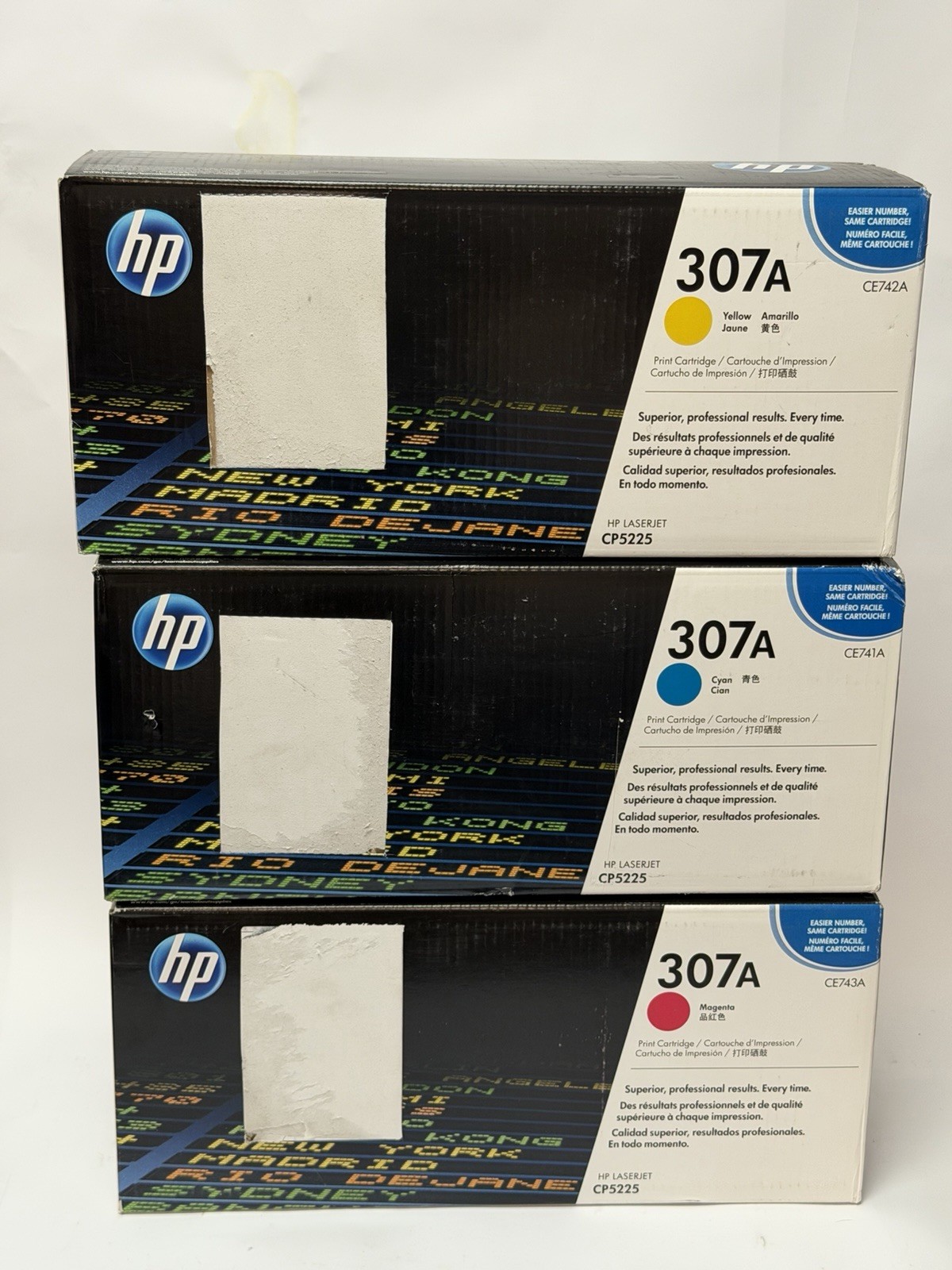 HP 307A Yellow, Cyan, Magenta LaserJet Toner Set CE742A CE741A CE743A *See pics*