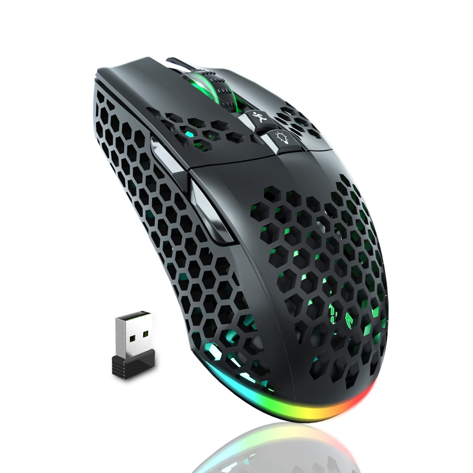 SM600 Honeycomb Shell Wireless Gaming Mouse BT/2.4G/TypeC Black PC Laptop