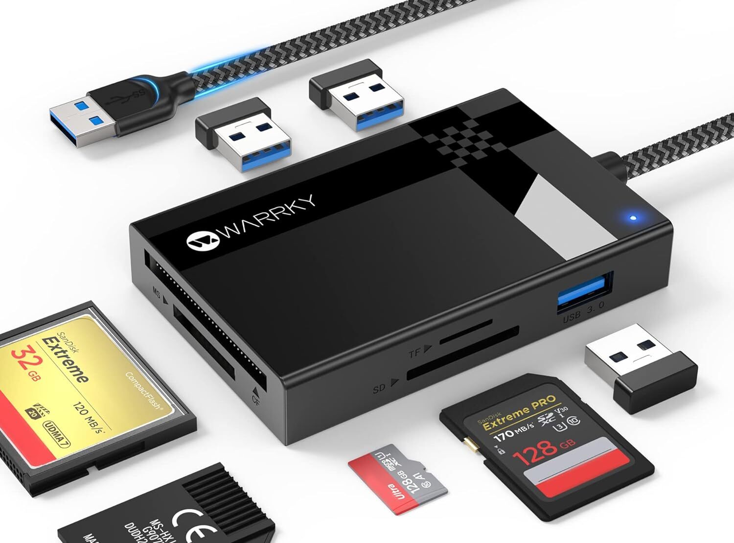 Warrky 7 In 1 Usb A Memory Card Reader 5Gbps High Speed Support Sd Tf Usb 3.0
