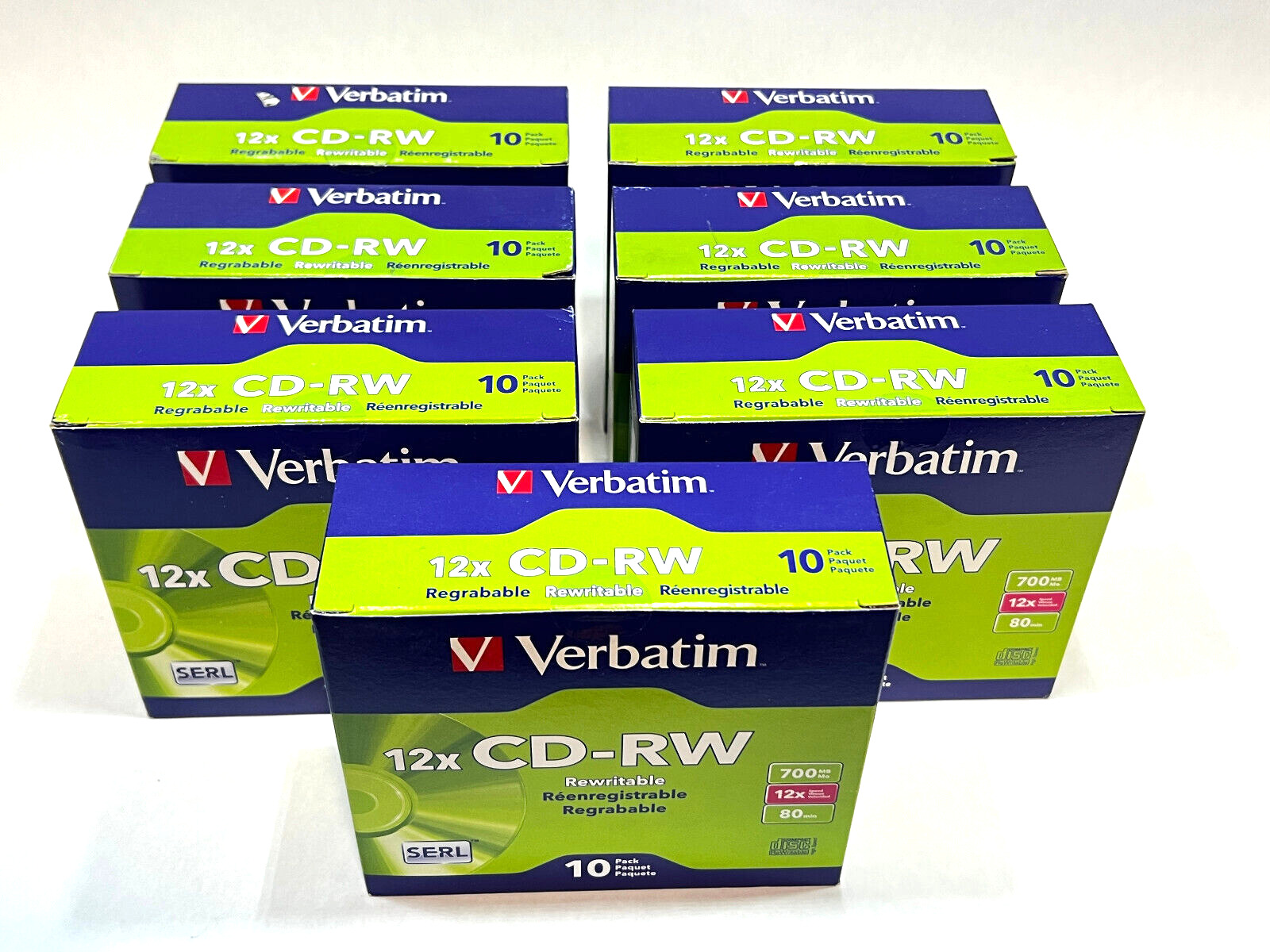 Lot of 70x Verbatim 12x Cd-RW Media - 700mb - 120mm Standard - 10 Pack Slim Case
