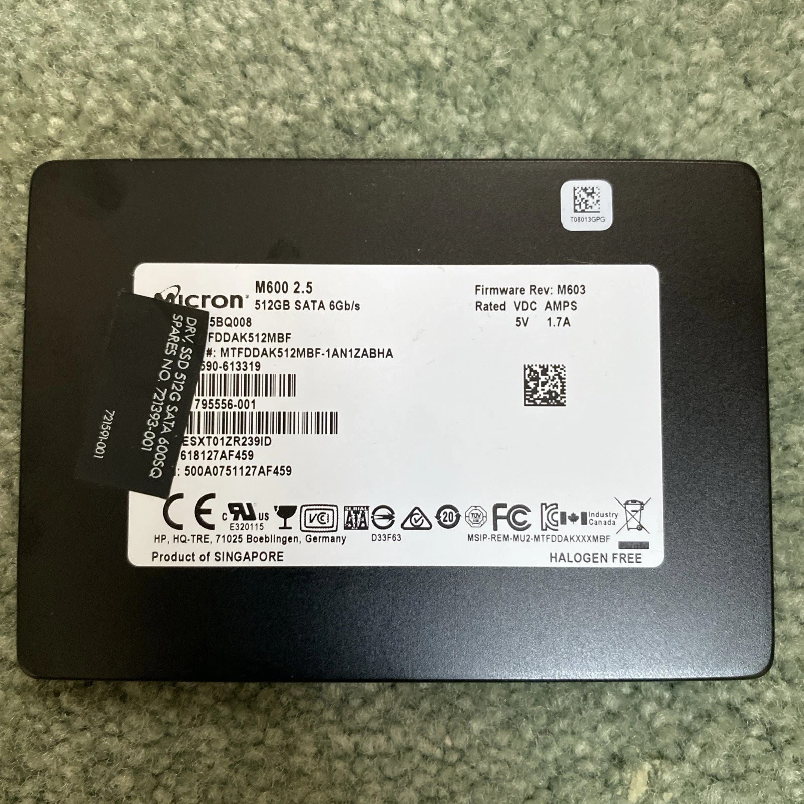 Micron M600 512GB SATA SSD MTFDDAK512MBF 2.5" SFF 6Gb/s