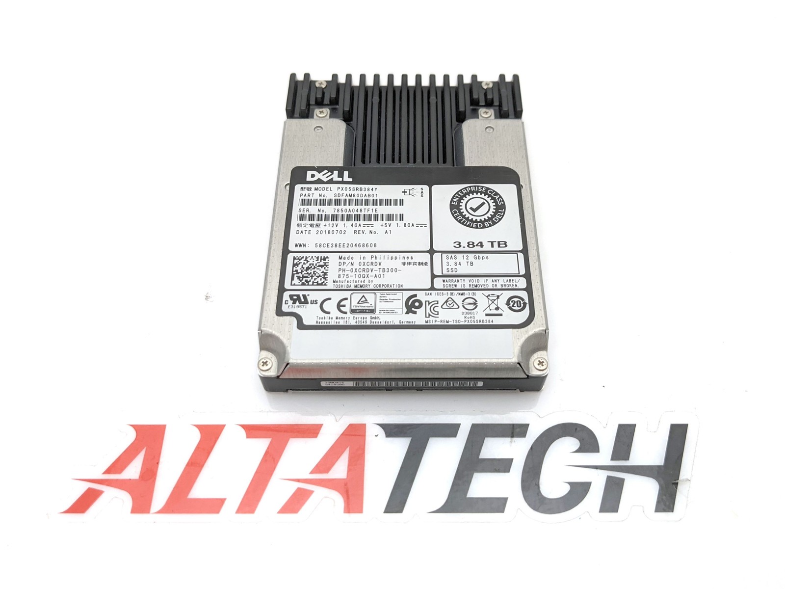 Dell 3.84TB SFF 12Gbps SAS Solid State Drive XCRDV, 2.5" Toshiba PX05SRB38 SSD
