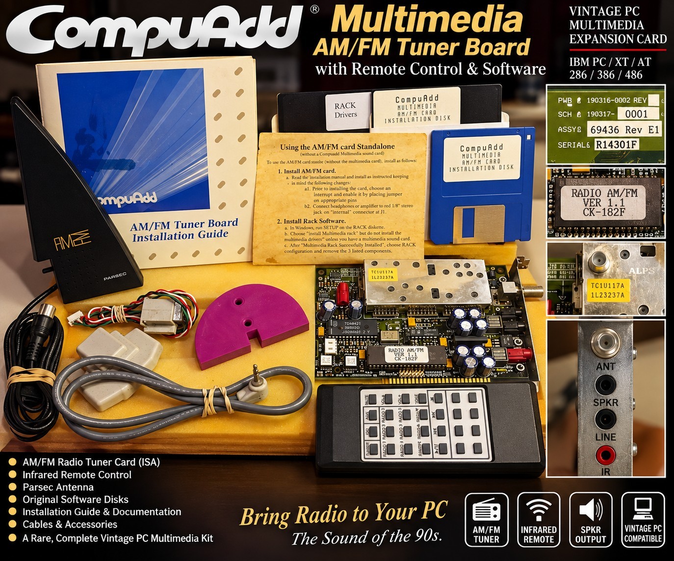 CompuAdd Multimedia AM/FM Tuner ISA Card Remote RACK Software Manuals Vintage PC