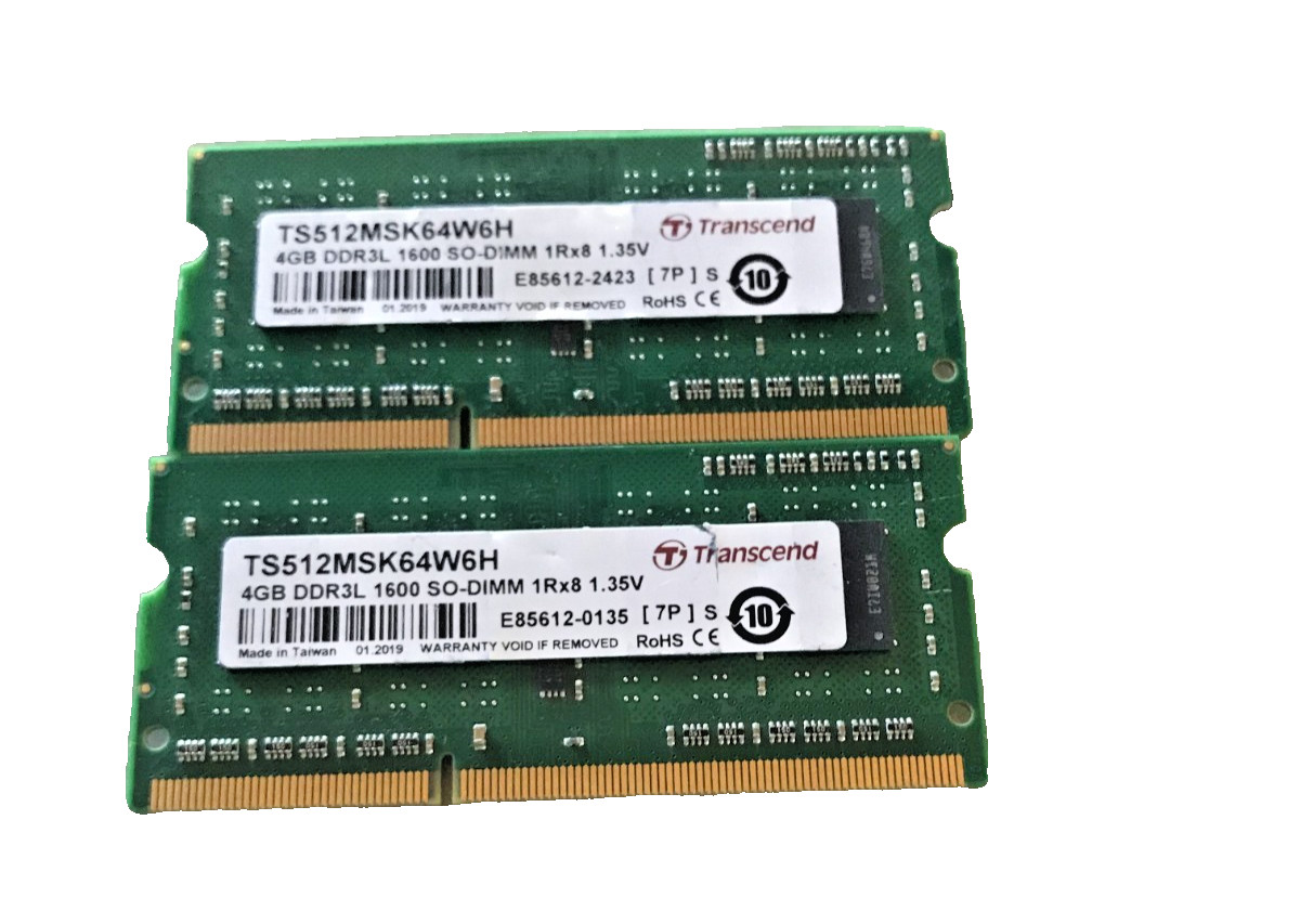 Lot of 2 Transcend TS512MSK64W6H 4GB DDR3L 1600 SODIMM