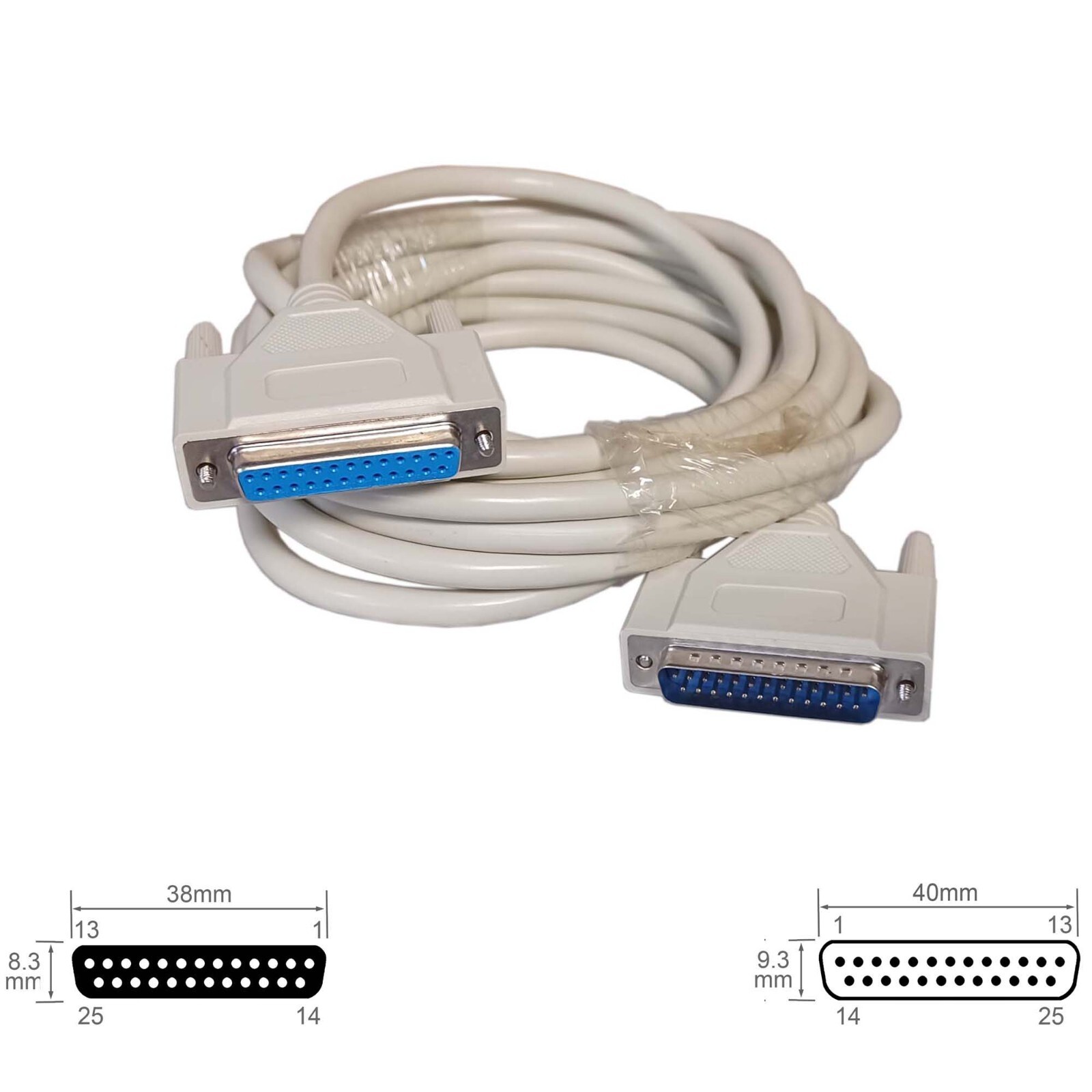 Cable Parallel Serial D-Sub DB25 DB 25 Pin Molded Female Male Extension 15FT