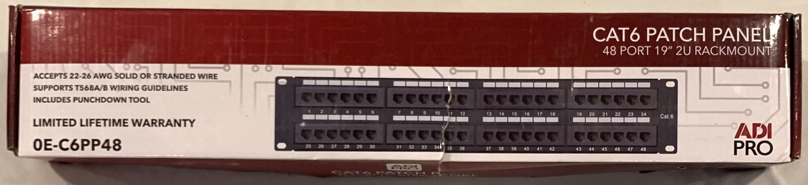 ADI PRO 0E-C6PP48 CAT6 Patch Panel 48 Port 19" 2U Rackmount