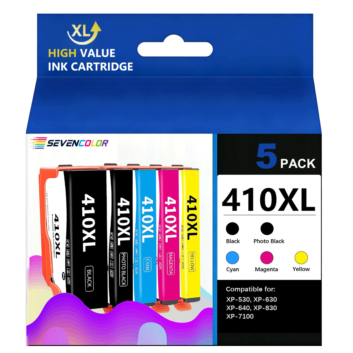 5Pack 410 Ink High Capacity Combo Pack Works with Expression XP-530, 630, 7100