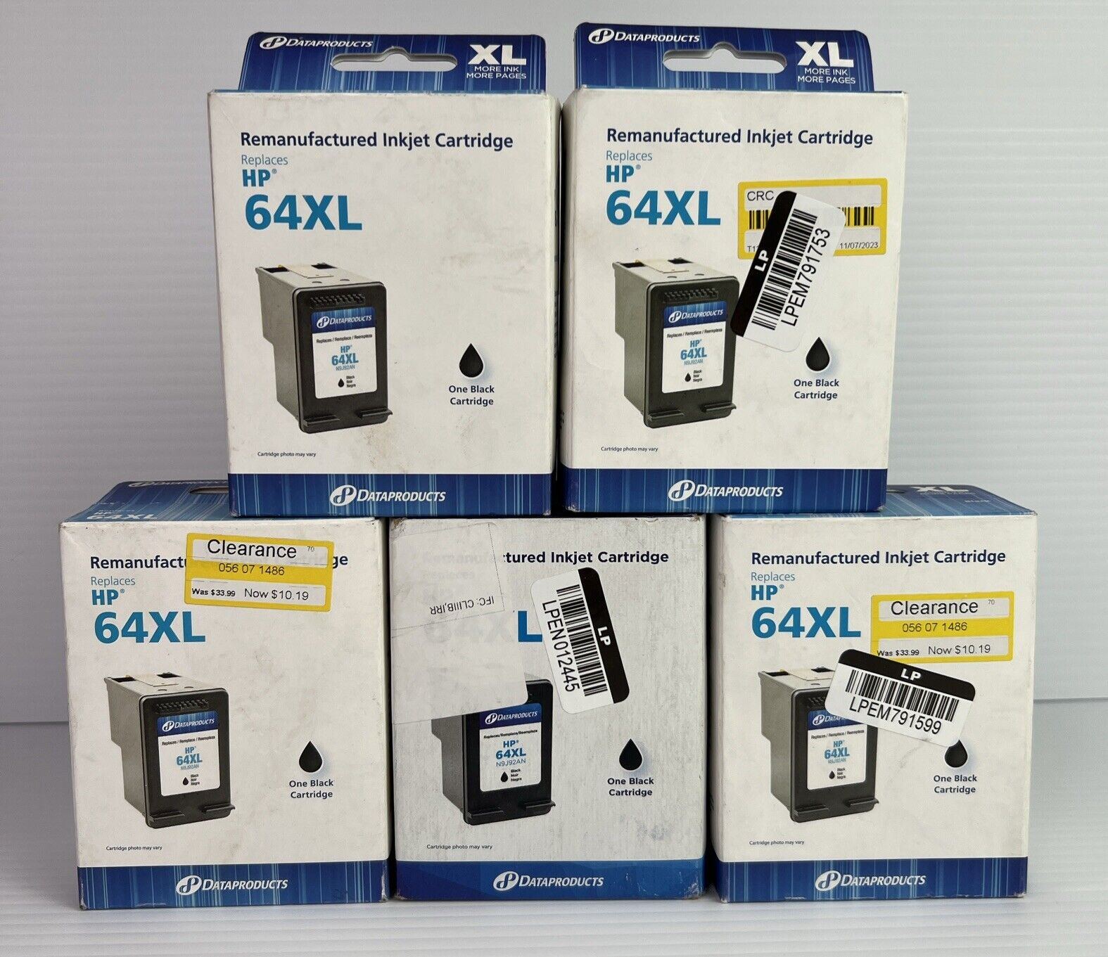 (5) Dataproducts Black XL High Yield Single Ink Cartridges for HP 64XL Sealed
