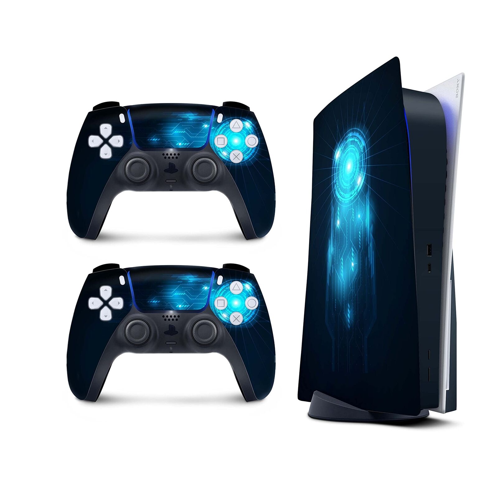 PS5 Blue Skin for PlayStation 5 Console and 2 Controllers, TECH skin Vinyl 3M...