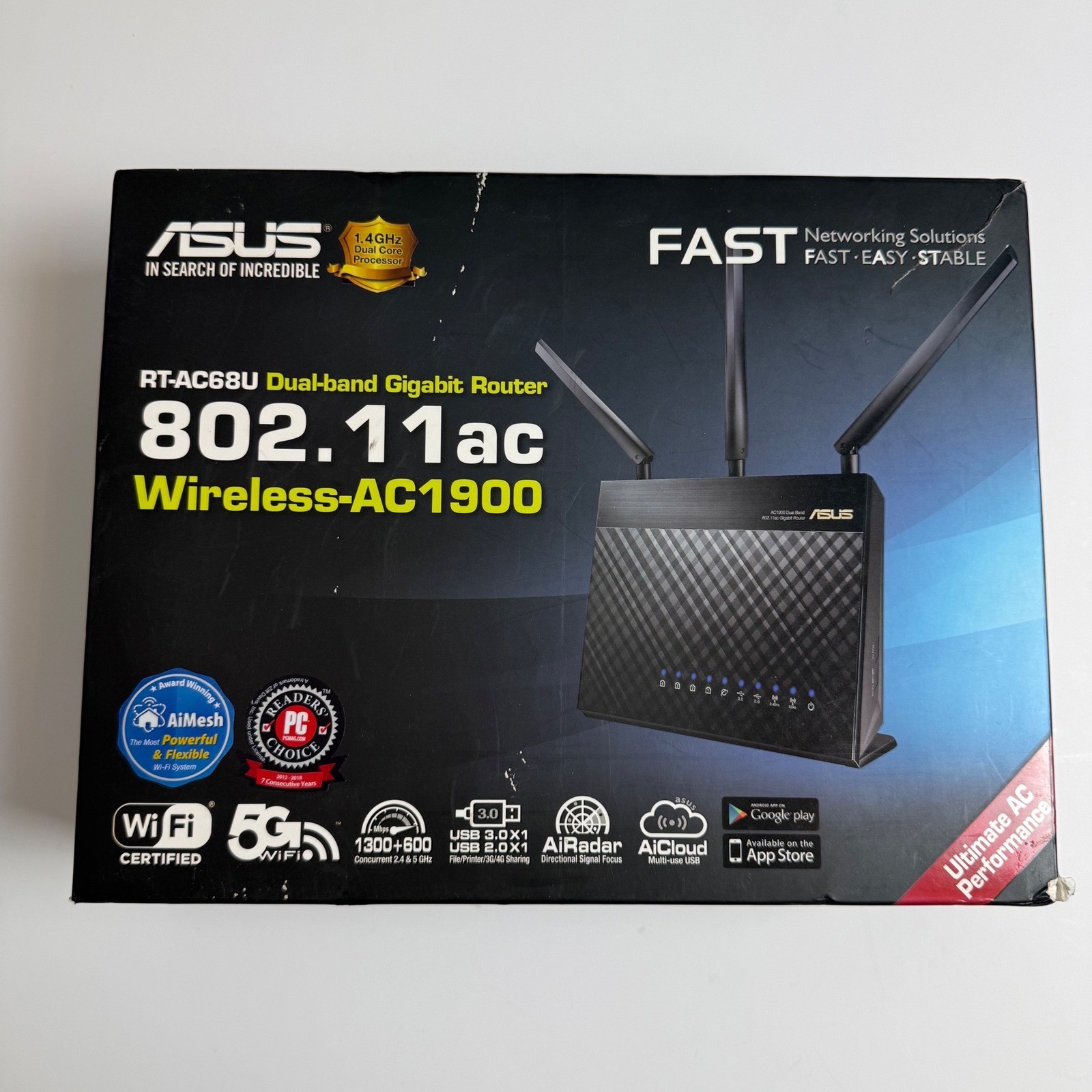 ASUS RT-AC68U Wireless-AC1900 Dual Band Gigabit Router Black 8.66x6.3x3.28in