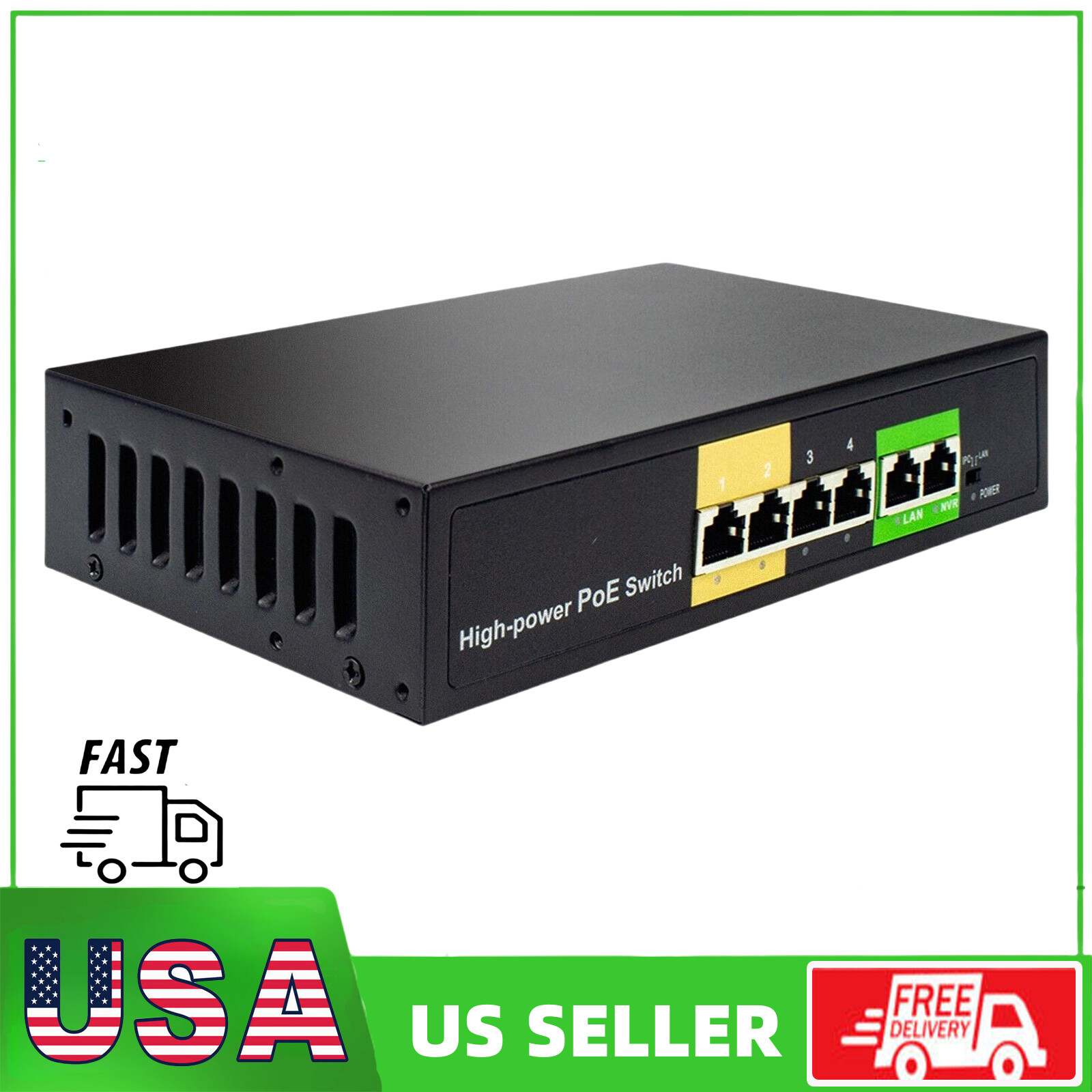 6 Port PoE Switch 4 Ports 10/100Mbps PoE+ 2 Uplink 65W 803.af/at for IP Cameras