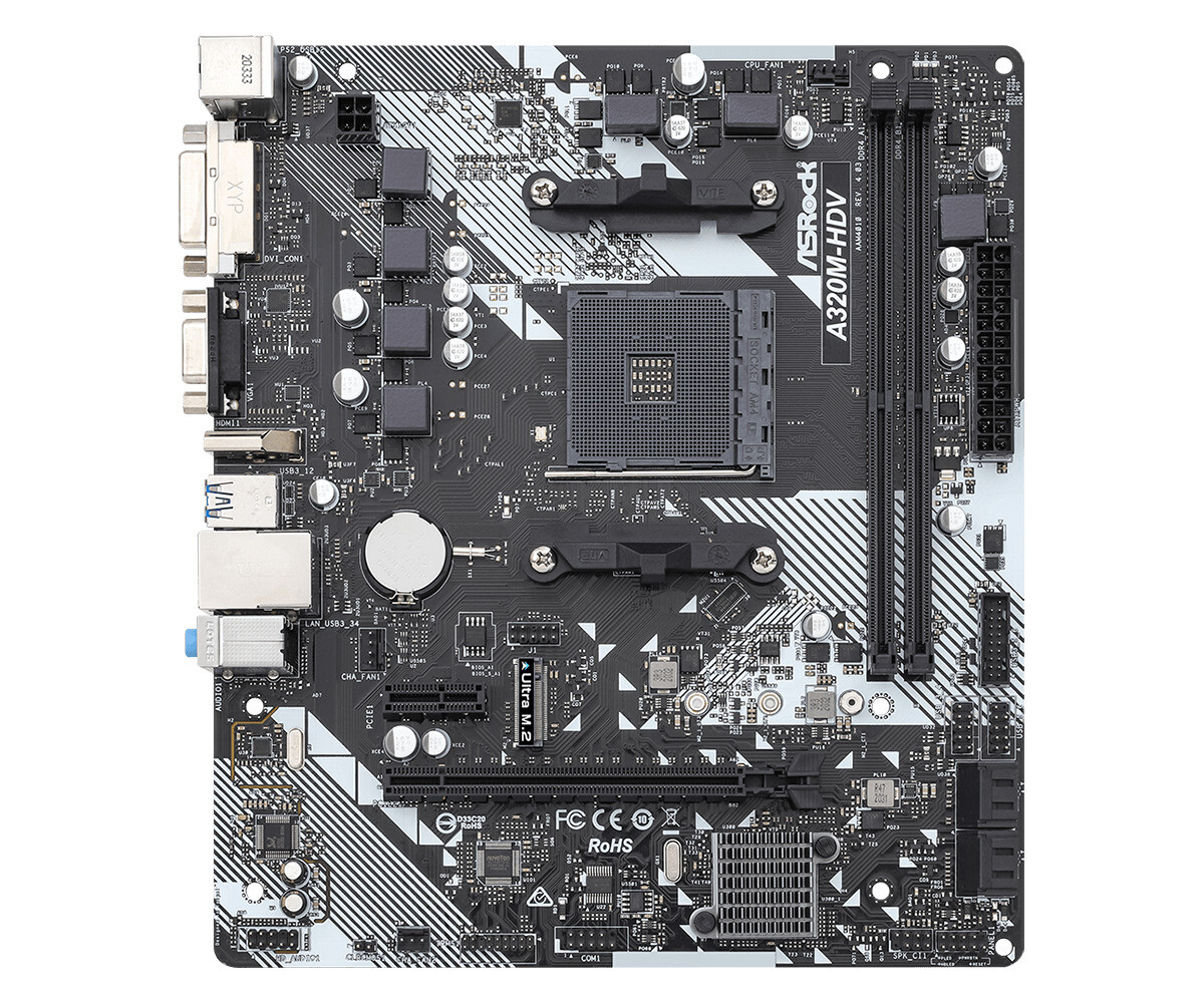 ASRock A320M-HDV Motherboard AMD A320 AM4 DDR4 mATX D-Sub M.2  Ryzen USB 3.1