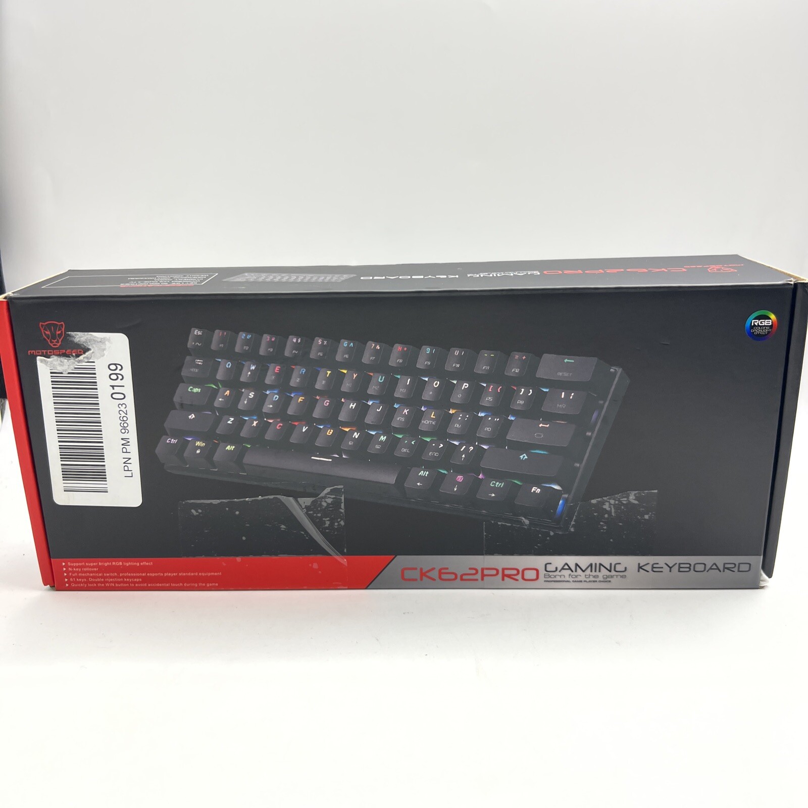 White Motospeed CK62 Bluetooth & Wired 60% RGB Keyboard Red Switch