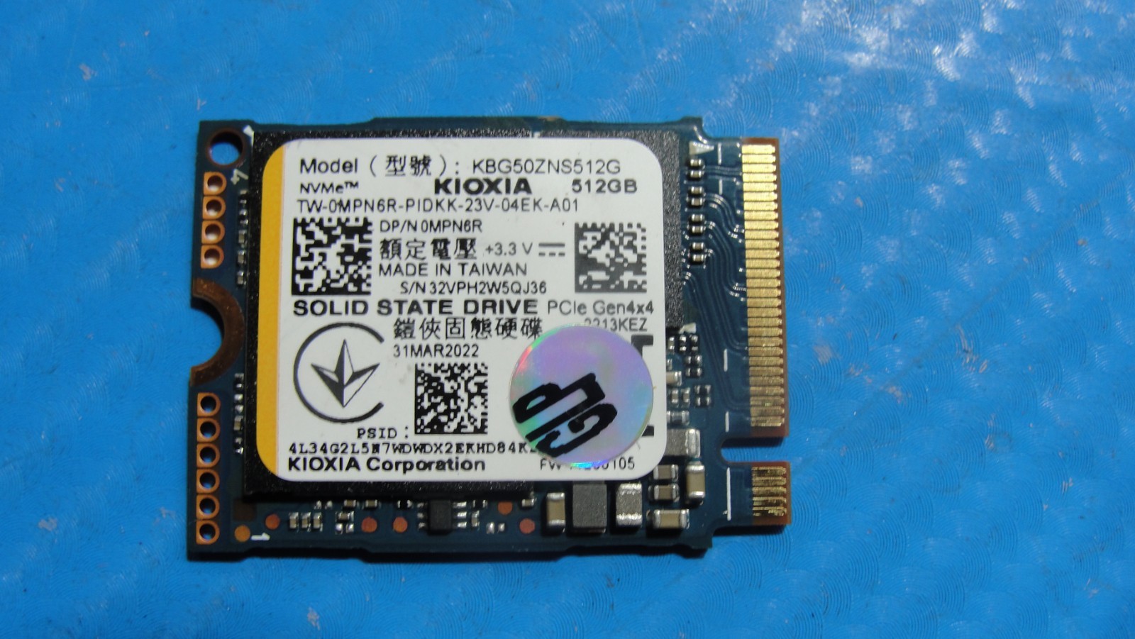 Dell 5330 KIOXIA 512GB M.2 PCIe Gen 4 x4 Solid State Drive MPN6R KBG50ZNS512G