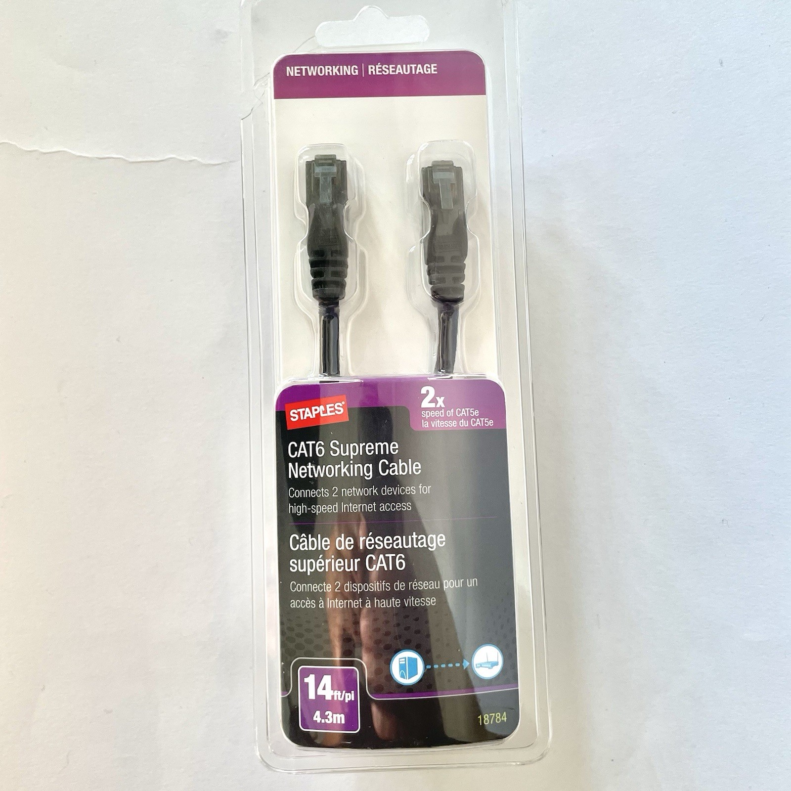 Staples CAT6 Supreme RJ-45 Ethernet Cable 14 ft Black Round, 2 Pack