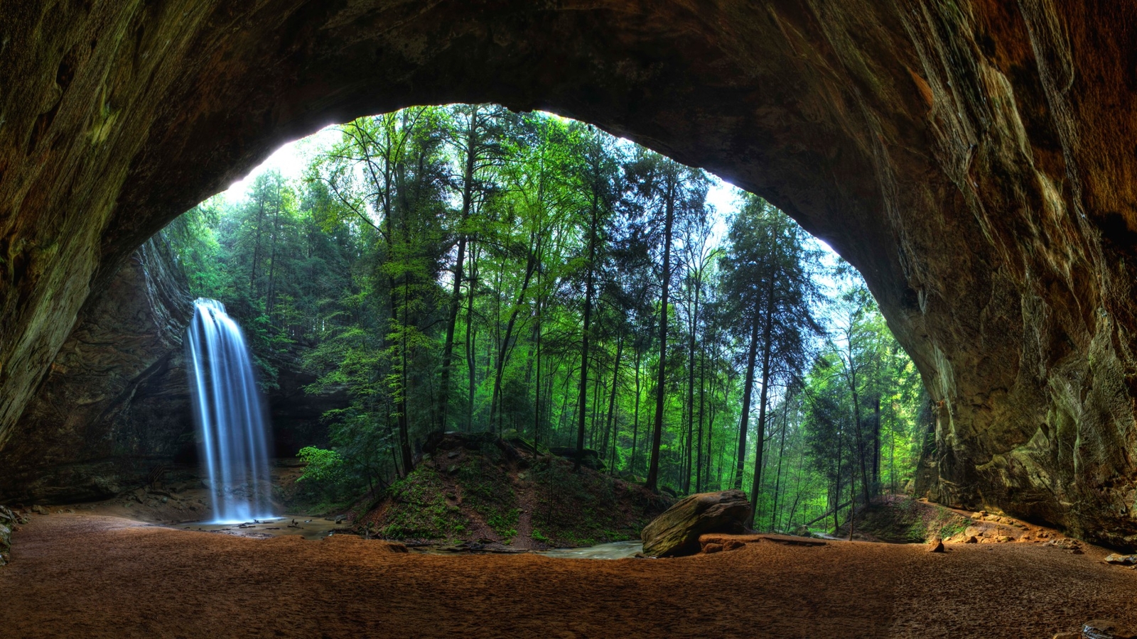 Landscape nature trees forest waterfall cave long Custom Gaming Mat Desk