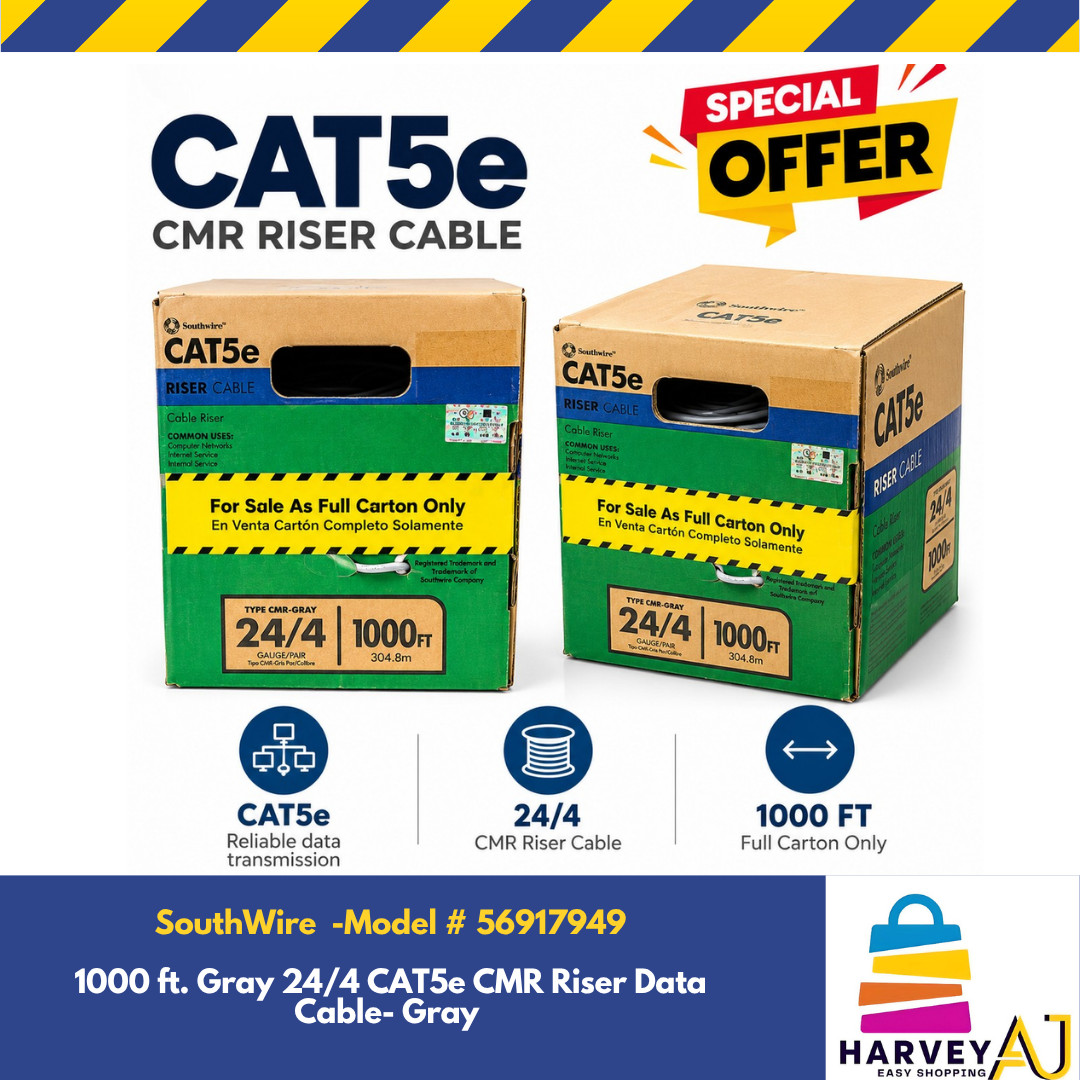 Southwire-569179 /1000 ft. 24/4 Solid CU CAT5e CMR Riser Data Cable in Gray