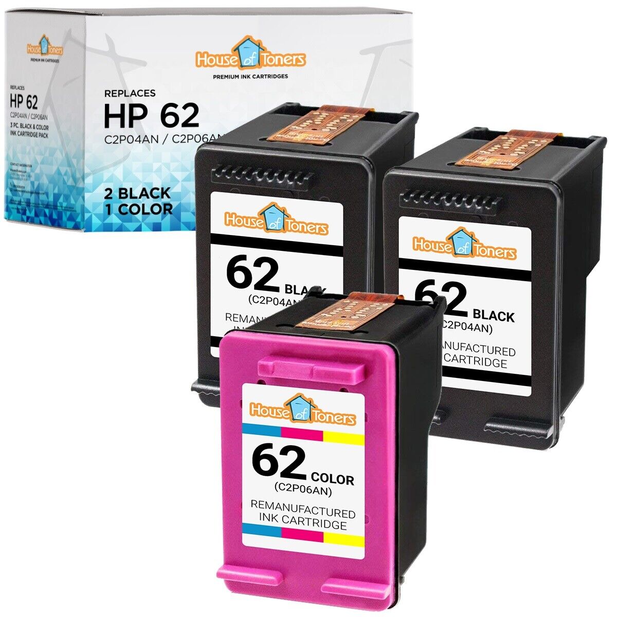 3PK for HP 62 2-Black & 1-Color C2P04AN C2P06AN ENVY 4500 5660 7640 7645