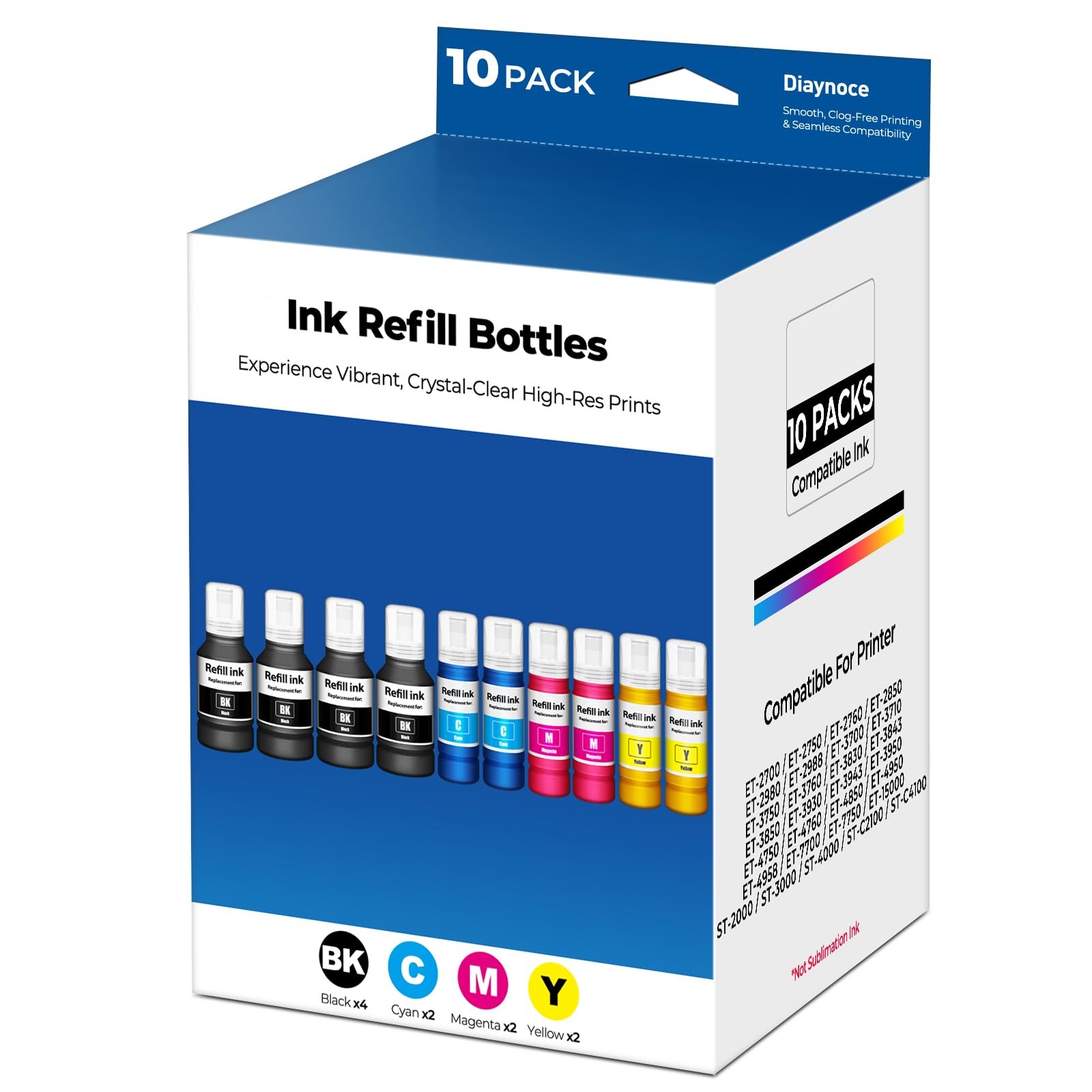 Compatible for EPT502 Ink Refill Bottles Eco Tank ET-2850 3850 (10 Bottles)