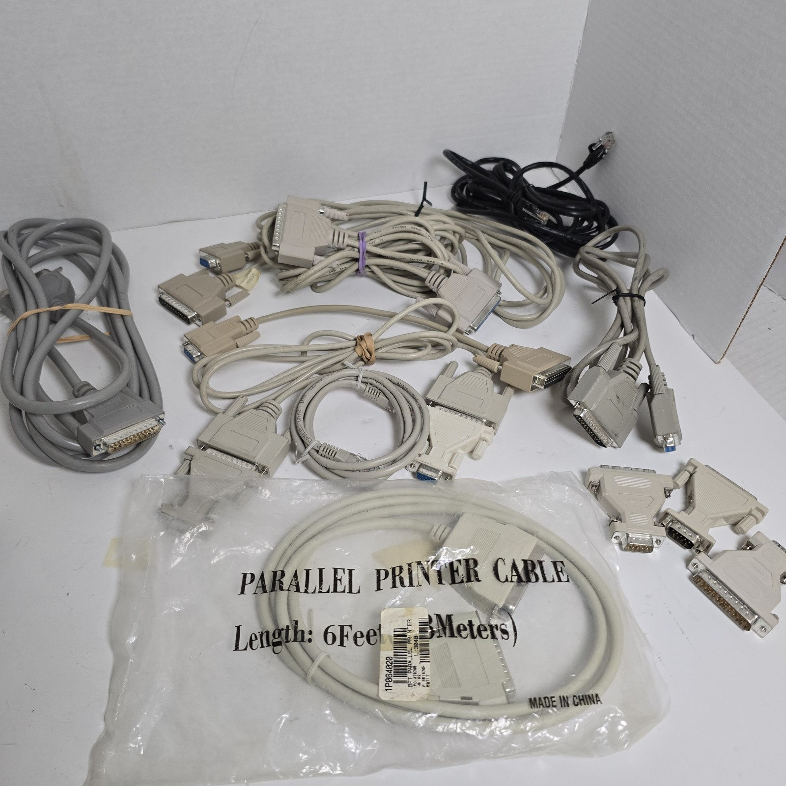 Lot/15 Vintage Parallel Printer Cables Variety + Adapters Computer Power Cords
