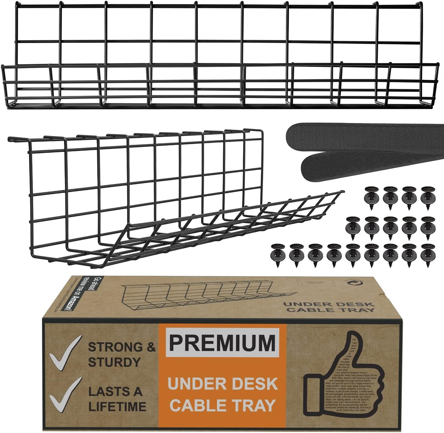 Scanfield under Desk Cable Organizer Wire Tray, Set of 2X17 Inch, Black