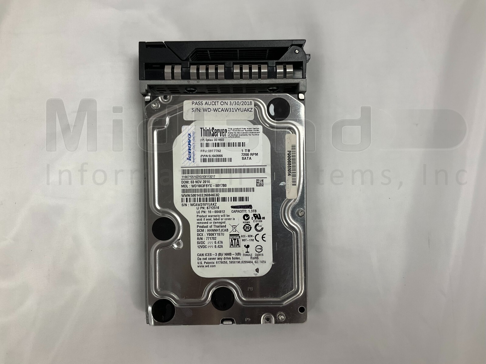 LENOVO ThinkServer 03T7792 1TB 7.2K SATA 6Gbps 3.5'' HD with bracket