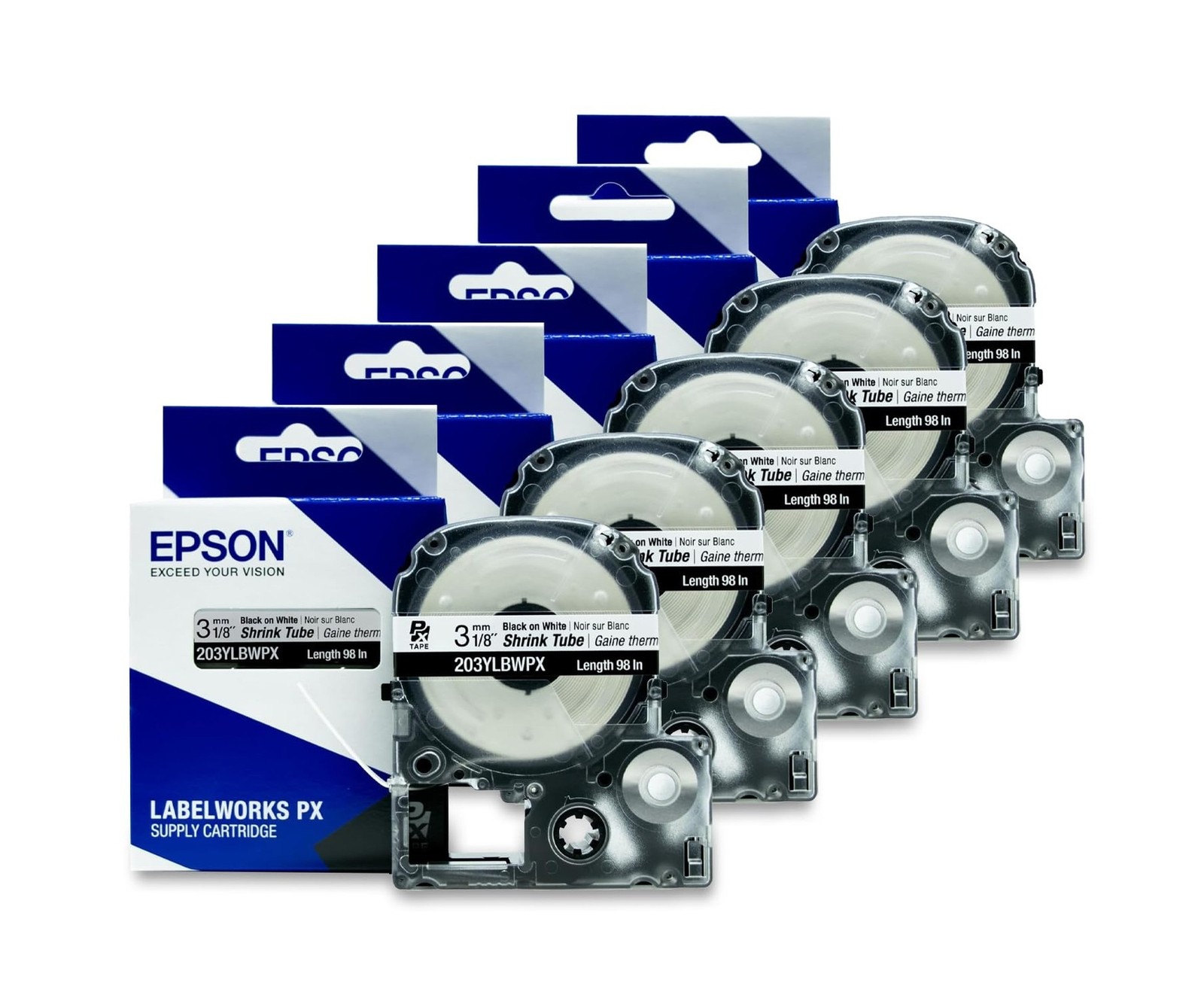 Epson LABELWORKS 203YLBWPX-5PK Tape Cartridge - 5 Unit Case Pack Black on Whi...