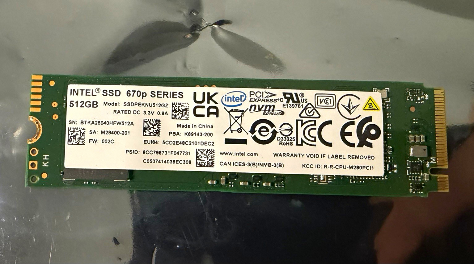 Intel 670p Series 512GB M.2 NVMe PCIe Internal SSD - 100% health