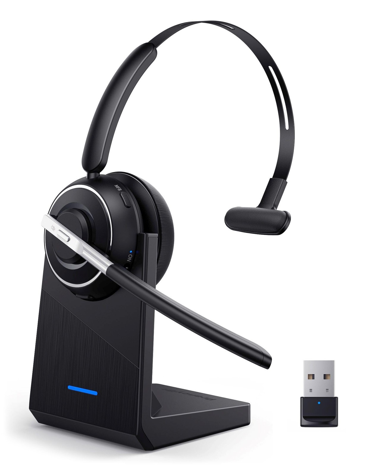 Bluetooth Headset, Wireless Headset with Microphone for PC, V - Black - Open Box