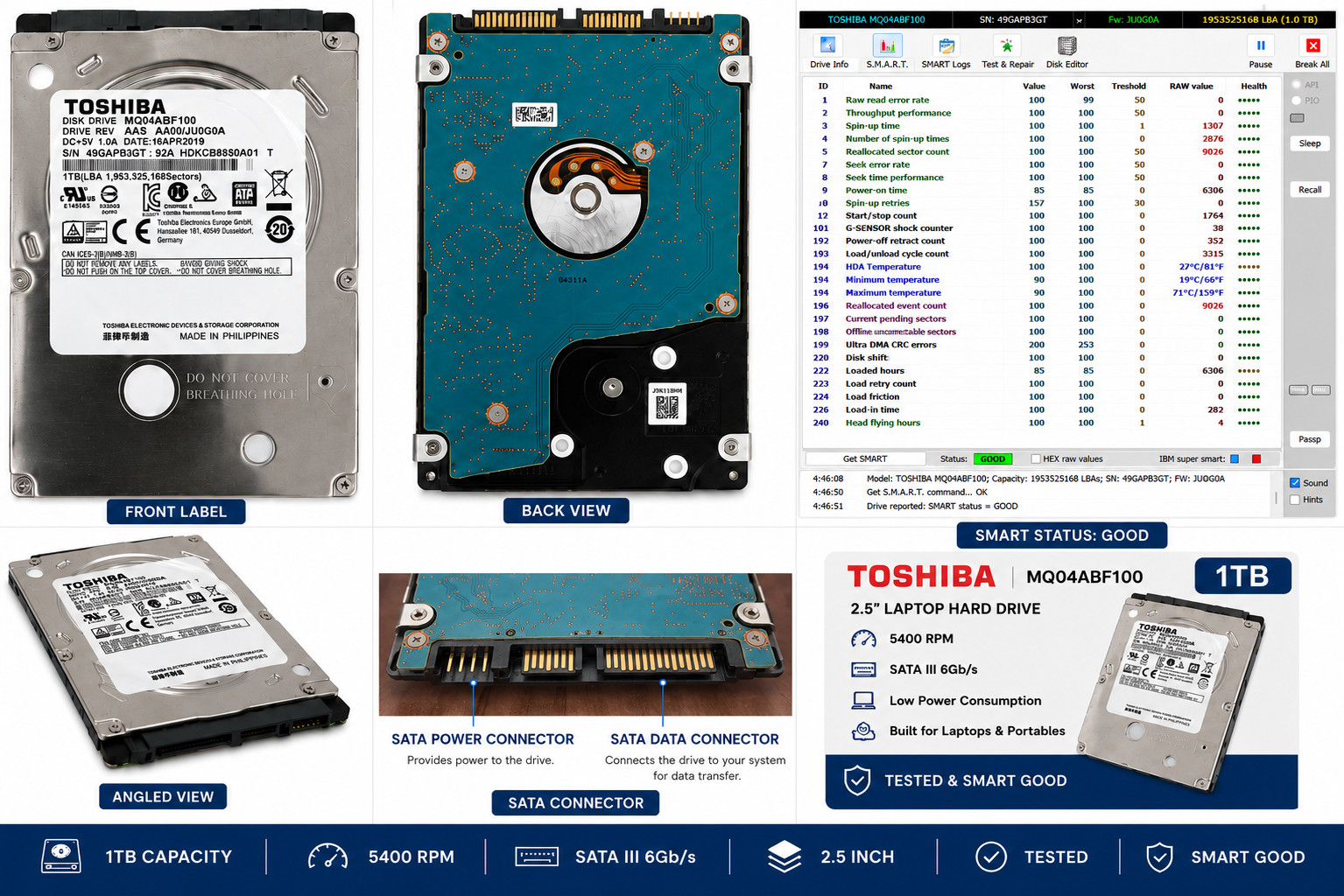 Toshiba MQ04ABF100 2.5in 1TB SATA III 5400 RPM Internal Hard Drive
