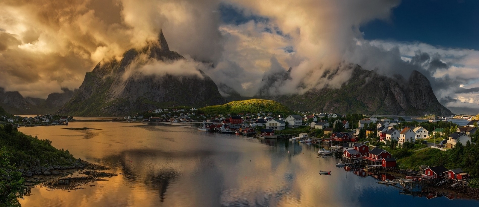Landscape nature norway sunset clouds mountains town Custom Gaming Mat Desk