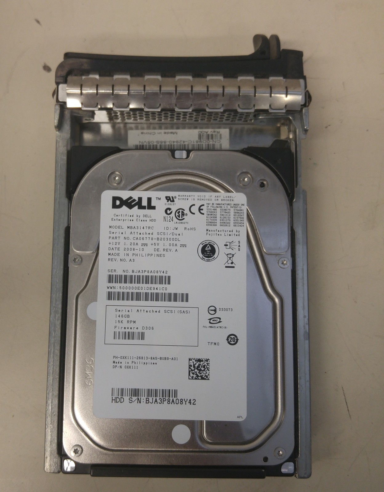 FUJITSU Dell 146GB 15K RPM 3.5" SAS DRIVE MBA3147RC w/ tray