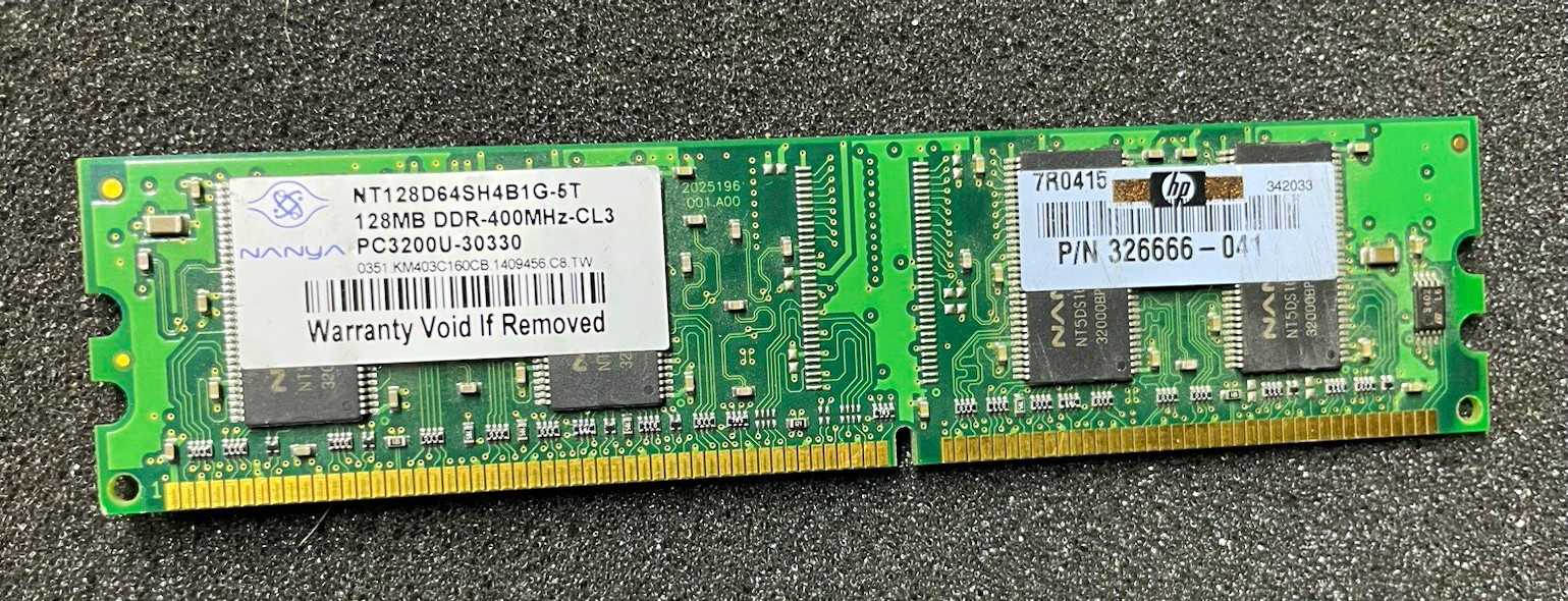 HP 128MB DDR PC3200 DDR-400 CL3 184-Pin DIMM Unbuffered NT128D64AH4B1G-5T