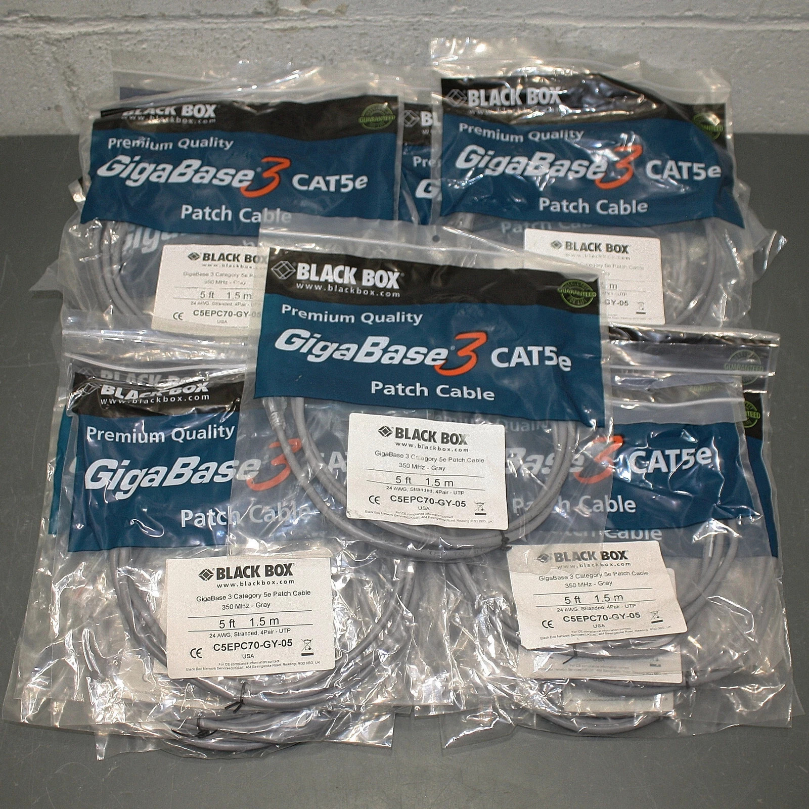 (50) Black Box CAT5e Premium Patch Cable, 5ft Ethernet Cord, Gray, 350 MHz