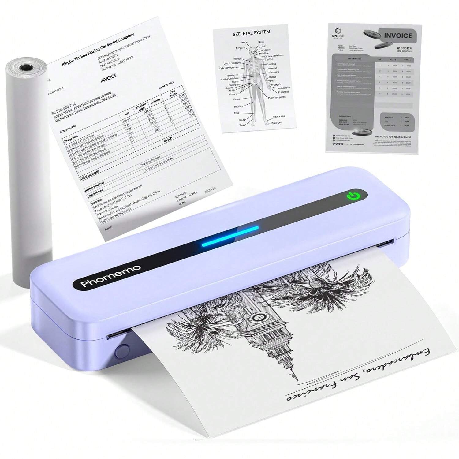 Homemo Portable Printers Wireless For Travel,M832 Inkless Thermal Printer 300dpi