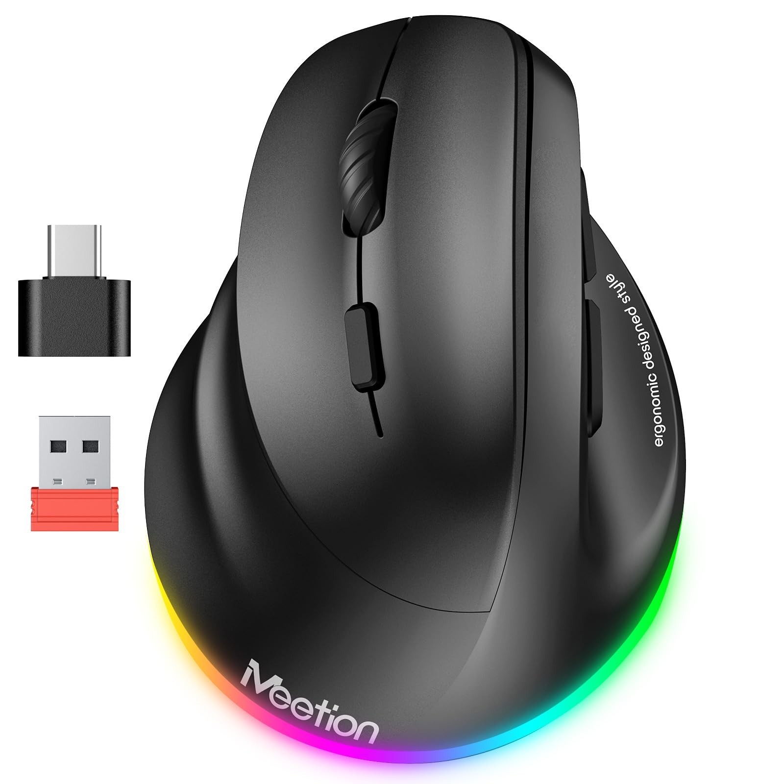 MEETION Left-Handed Ergonomic Mouse Wireless Vertical RGB Rechargeable Mouse
