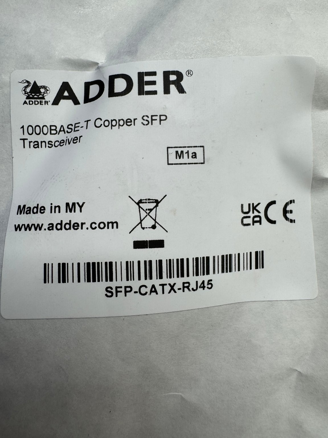 Adder 1000BASE-T Copper SFP Transceiver SFP-CATX-RJ45