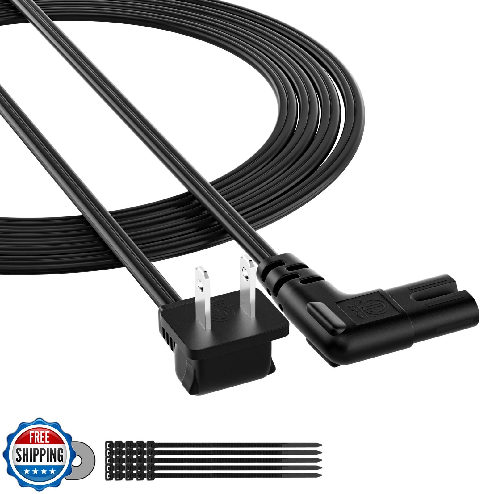 2-Slot Non-Polarized Right Angle Power Cord - 2 FT, NEMA 1-15P to IEC C7 90 D