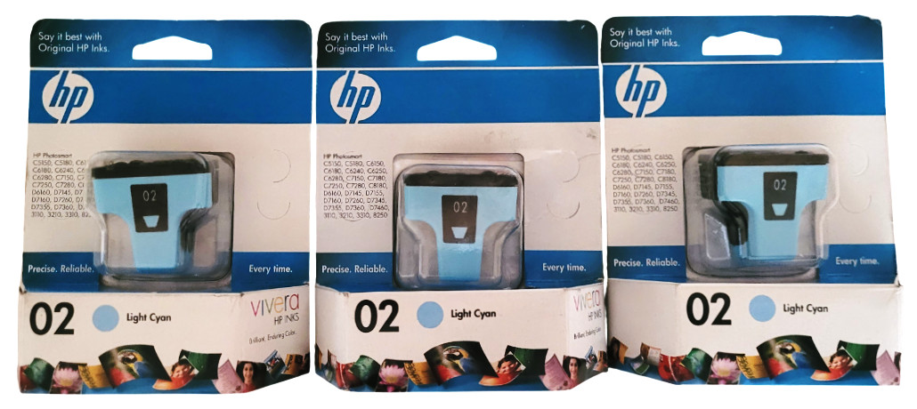HP 02 Light Cyan Ink Cartridge Lot of 3 Expired