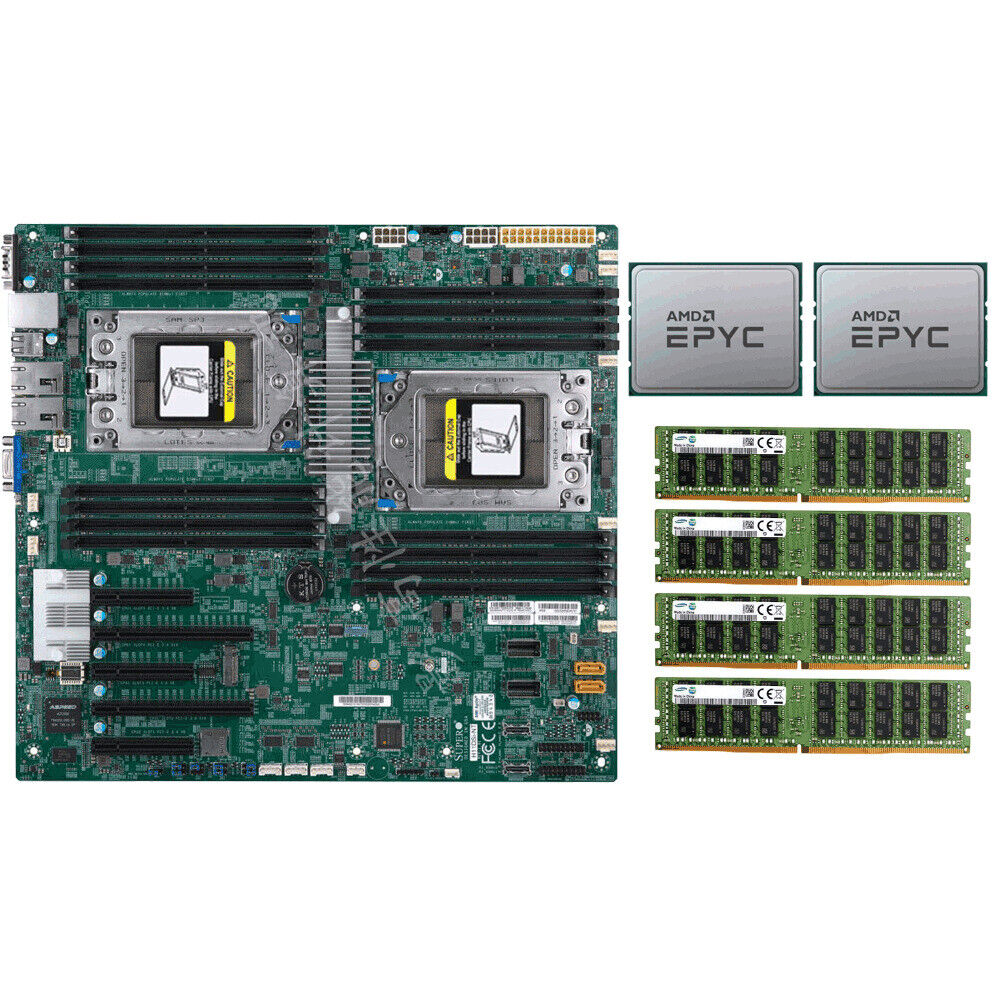 Supermicro H11DSi Motherboard +2x AMD EPYC 7551 32 Core CPU +128GB 2133P RAM