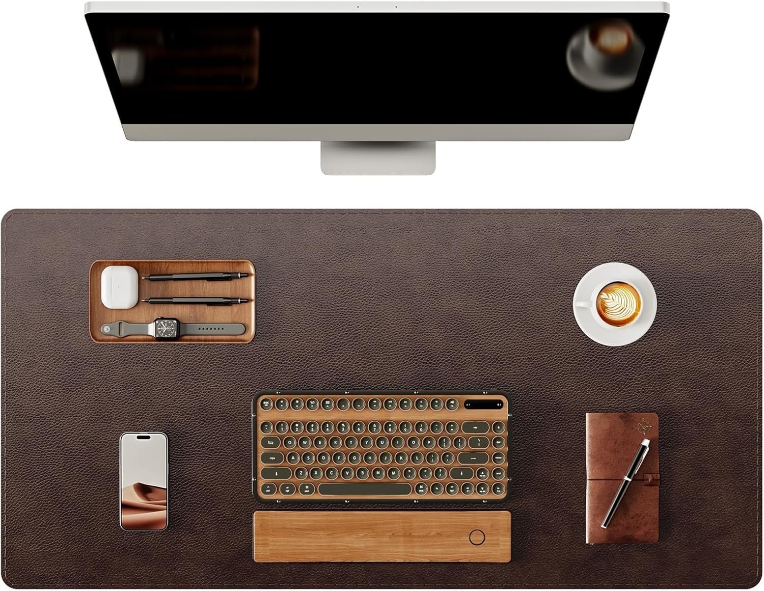 Genuine Leather Desk Mat, 31.5"x15.8" Office Desk Pad, Thick Premium Table Pad w