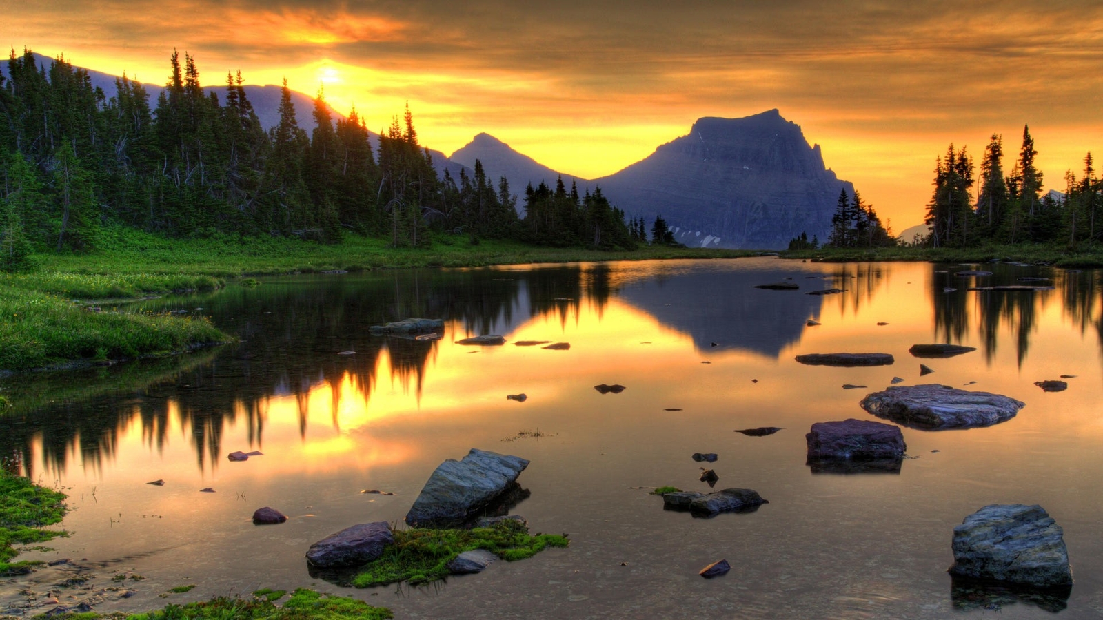 Landscape mountains sunset lake glacier national park Custom Gaming Mat Desk