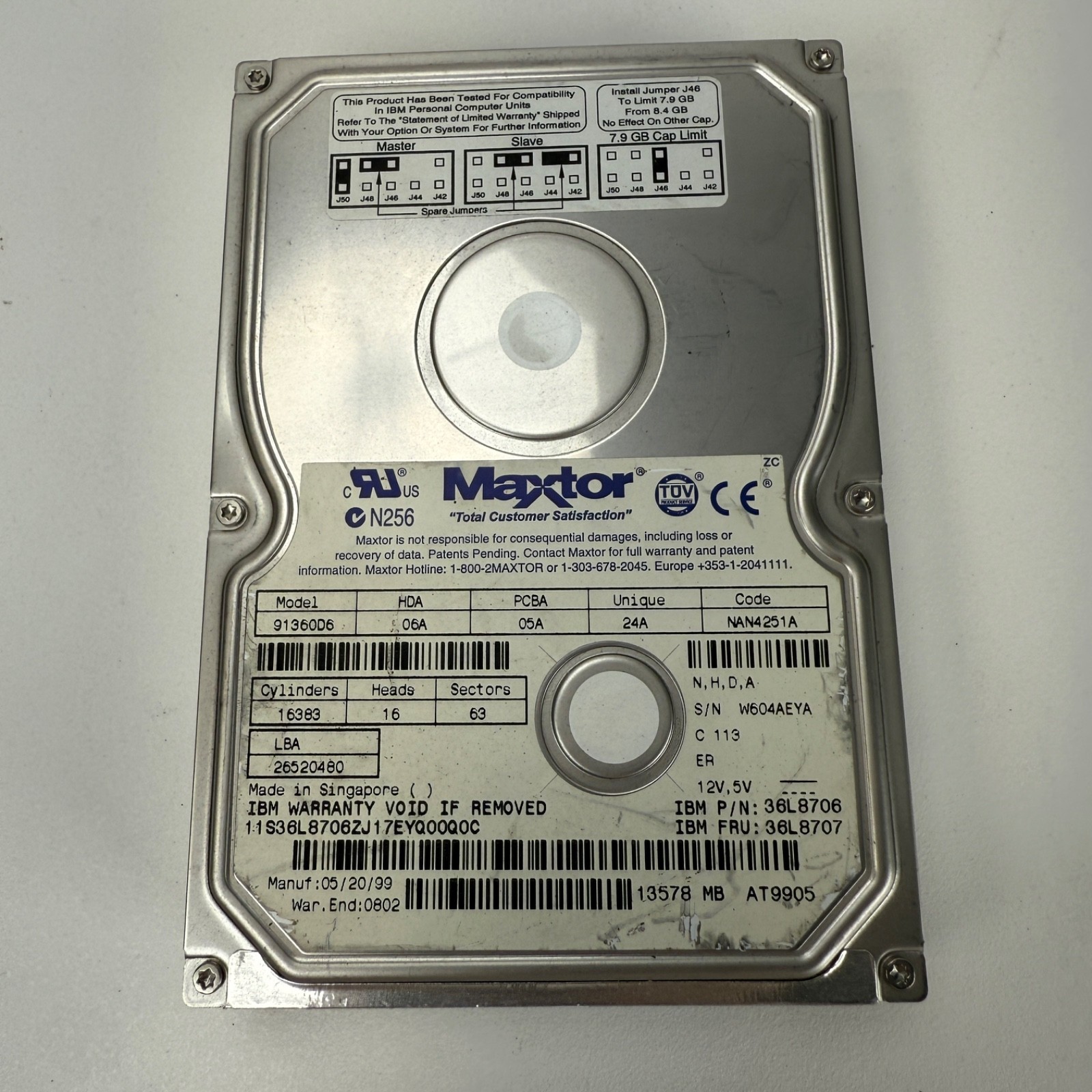 Maxtor N256 Model 91360D6 3.5 Inch Hard Drive NOS