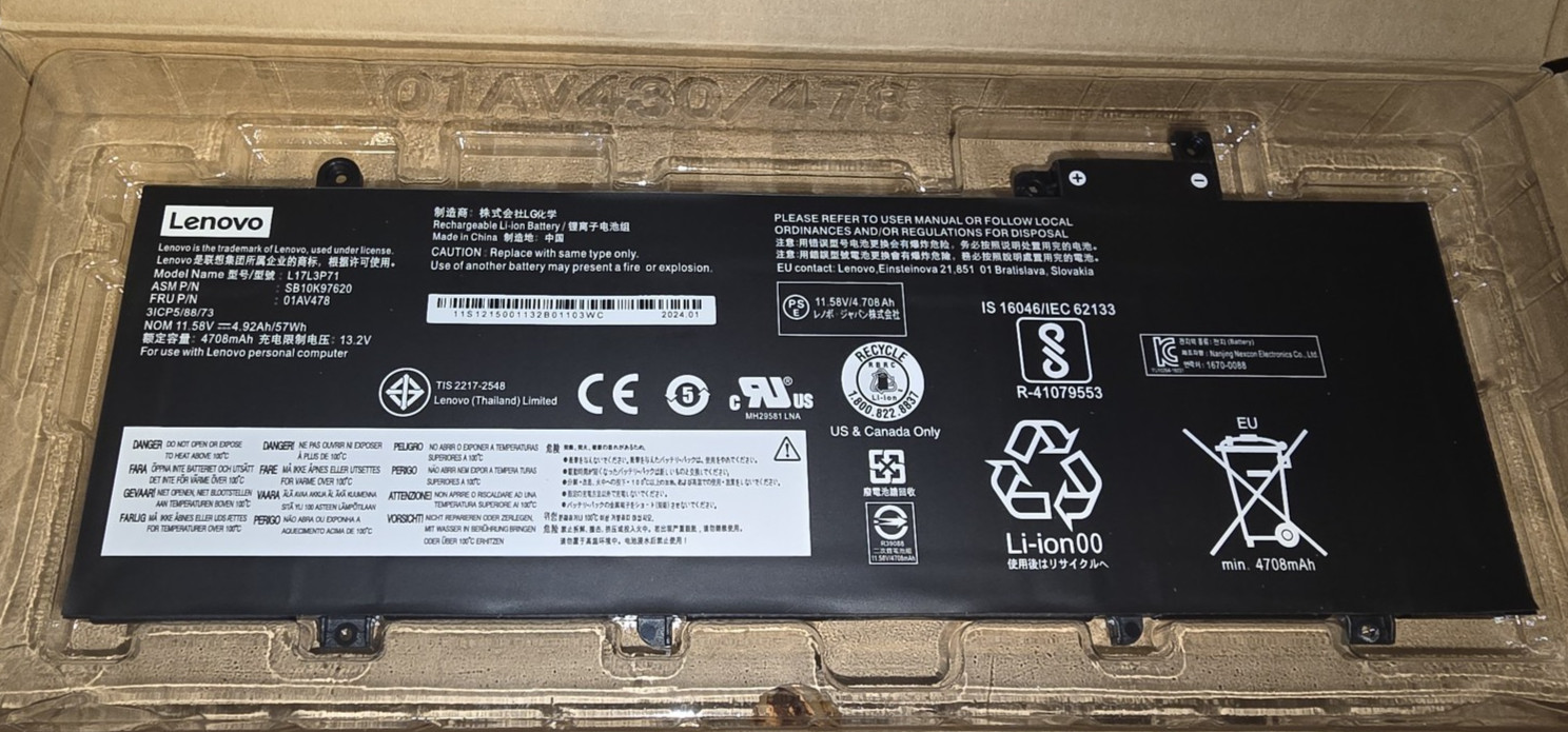 Genuine 57WH 01AV478 Battery For Lenovo ThinkPad T480s L17L3P71 01AV479 L17M3P71